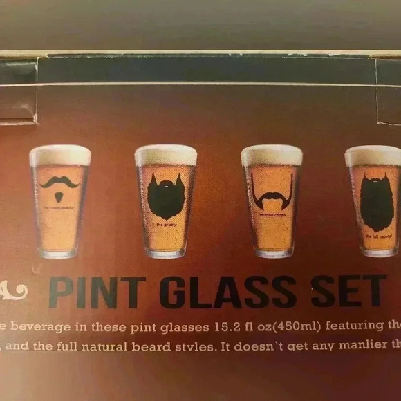 Buxton Mustache 16 oz Pint Glasses - Set of 4 NIB - Picture 3 of 3